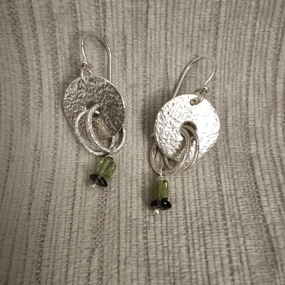 Hammered Silver Disk Drop Earrings - Picture 1 of 4